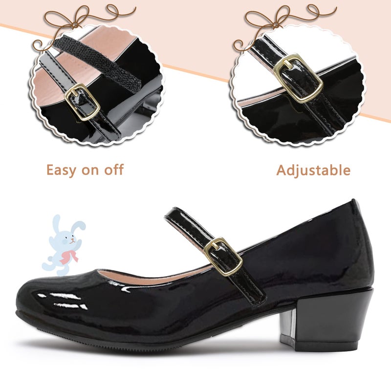 MIXIN Girls Mary Jane Dress Shoes - Princess Ballerina Flats Low Heels for School Party Wedding, Back to School Shoes for Girls (Little Kid/Big Kids) Black Size 2 - Image 4